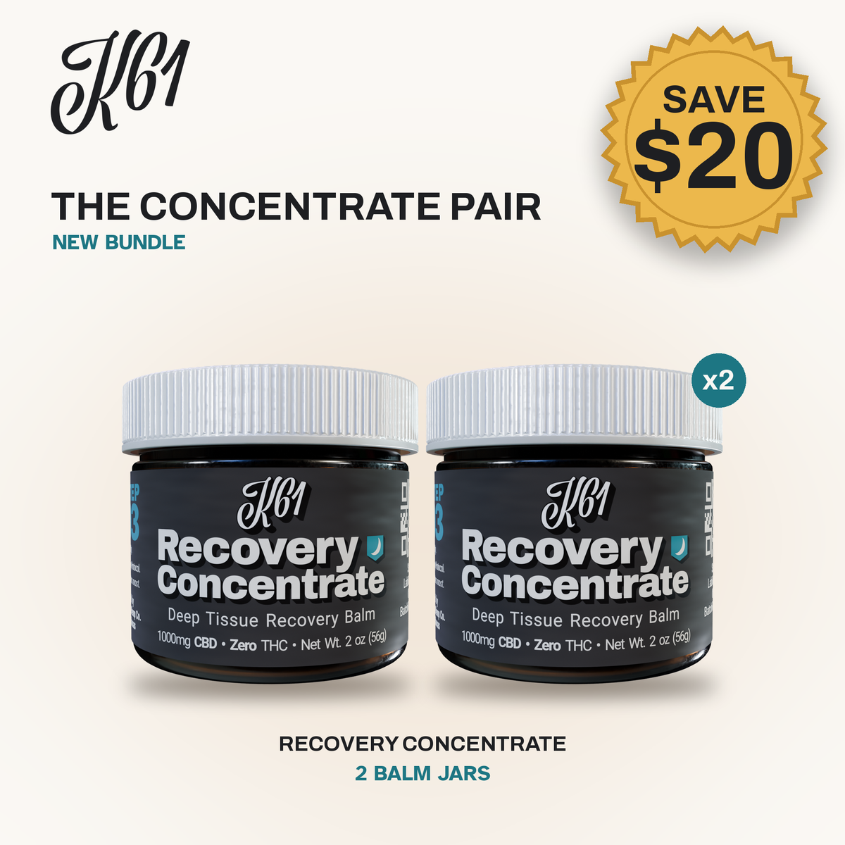 The Concentrate Pair: two K61 Recovery Concentrate balm jars, Save $20