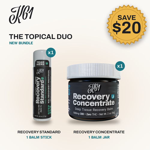 The Topical Duo: one K61 Recovery Standard balm stick and one Recovery Concentrate balm jar, Save $20